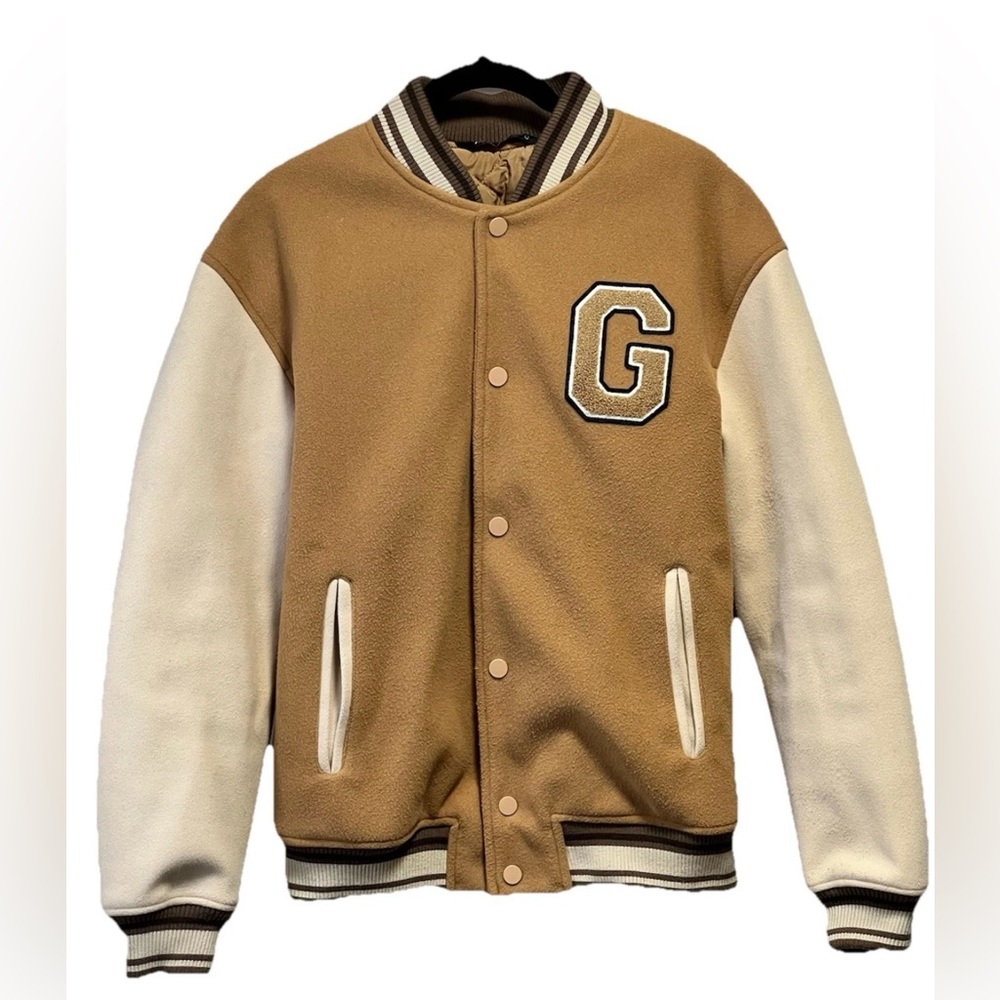Zara Brown and White Varsity Jacket